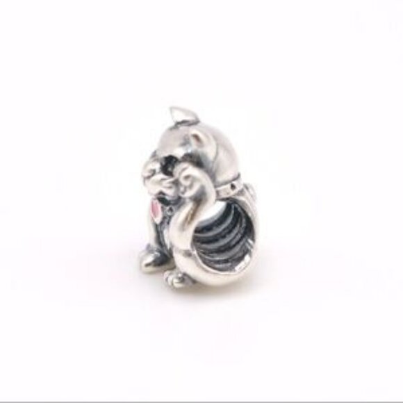 Silver Cat Charm with Pink Heart - Picture 2 of 5